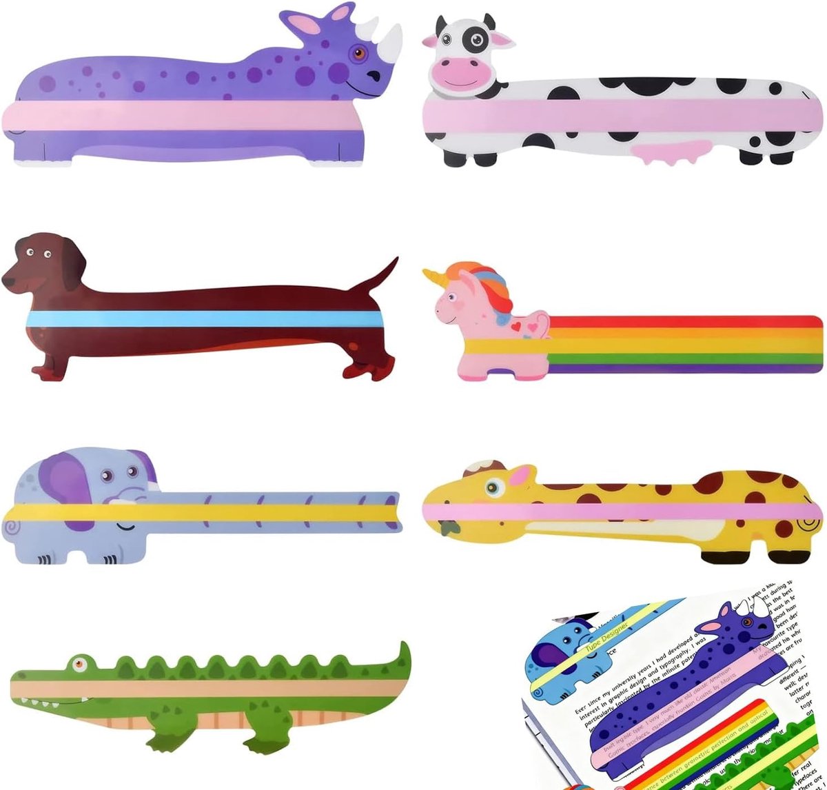 SnelShoppen - 7 Stuks Kinderen Leeshulp Bookmark Kleurige Bladwijzers Lezen Volgen Regel voor Leraren en Kinderen