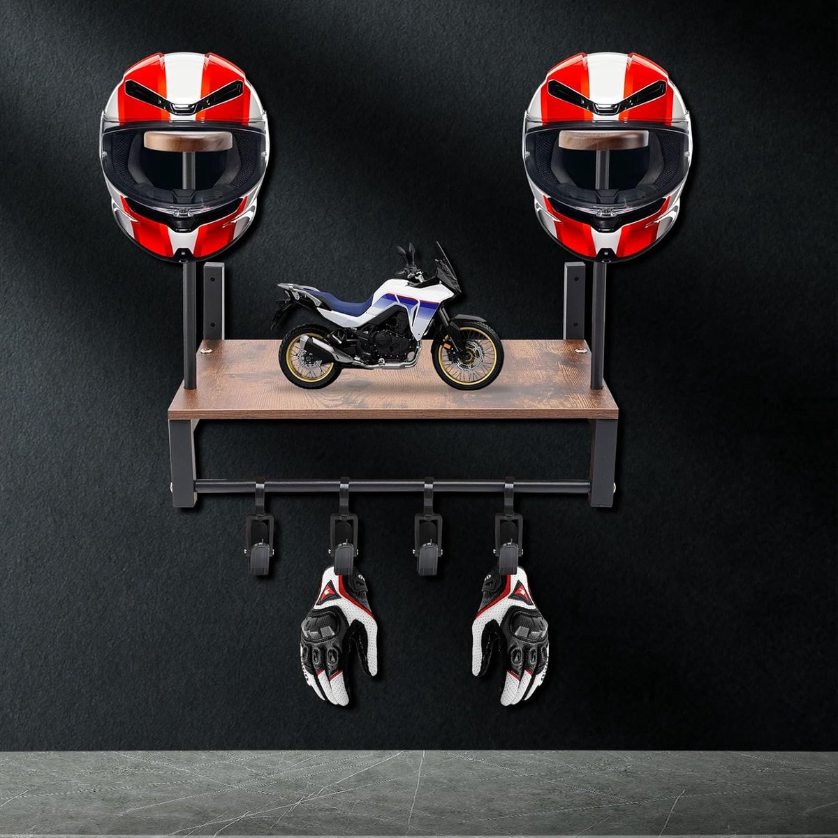 SnelShoppen - Motorhelmhouder – Stabiele Metalen Helmhouder Wandmontage met 4 Ophangclips voor Motorhelmen, Jassen, Handschoenen – Ruimtebesparende Op