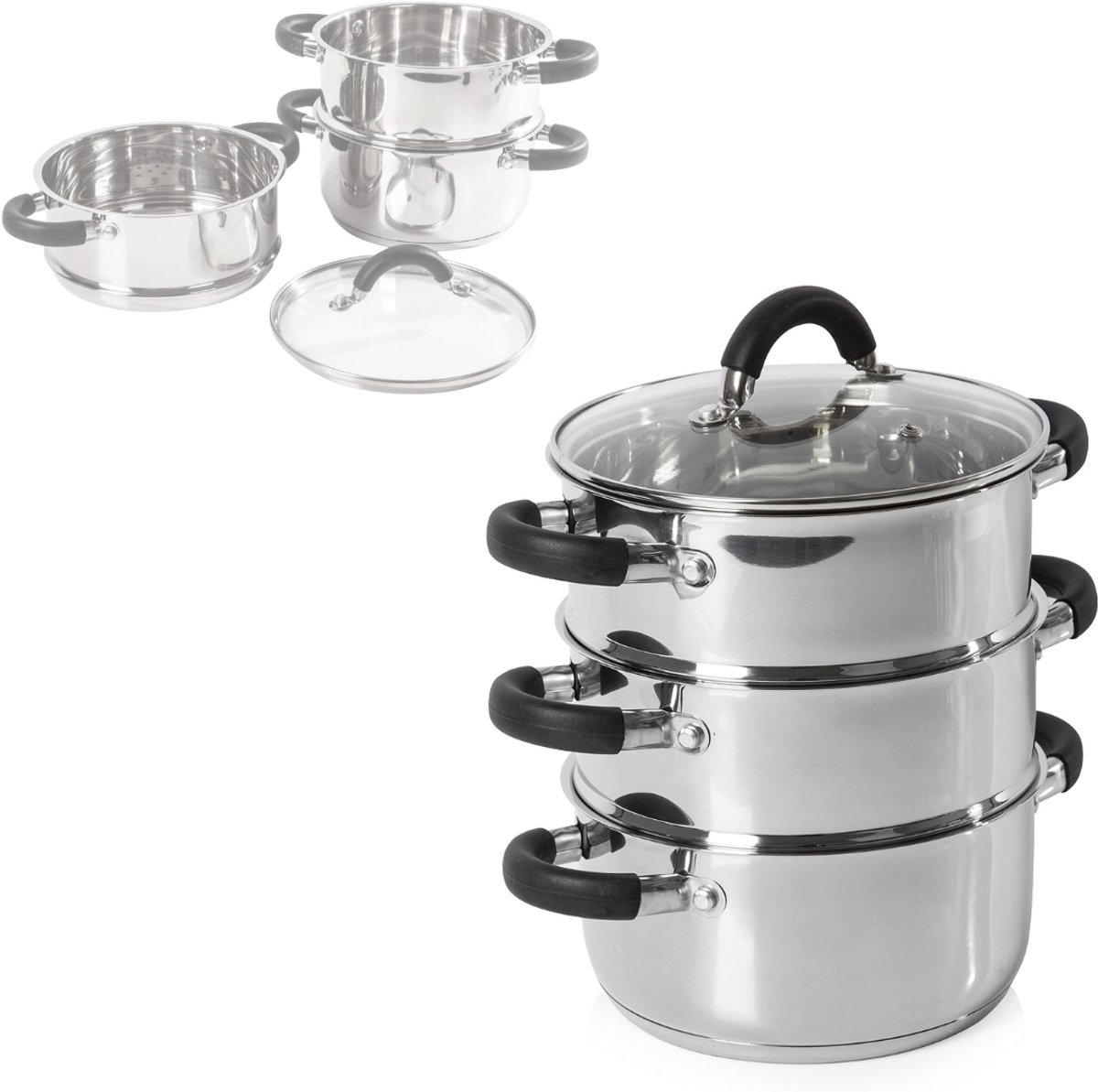 Zavio® Stoompan - Stoommandje - Stoofpan met Deksel - Zilver
