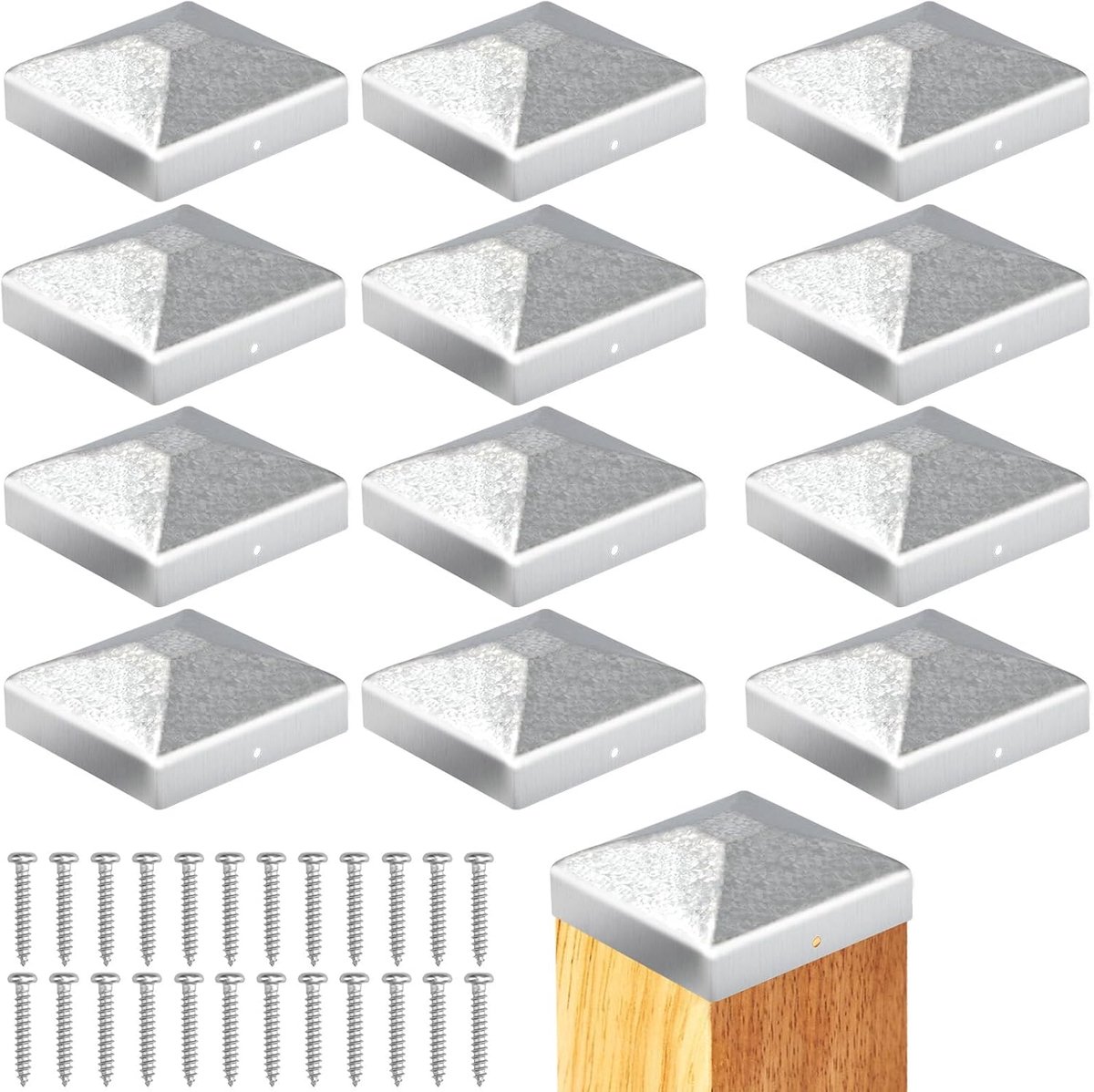 SnelShoppen - 12 Stuks Post Caps 9x9cm - Houten Paal Caps voor Tuinhekken - Met Schroeven - Vierkante Fencetoppen voor Buitengebruik
