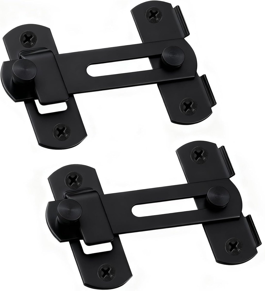 SnelShoppen - 2 Stuks RVS Deursloten met Schroeven Beveiligingsslot voor Garagedeur, Schuifraam, Badkamer, Keuken, Kast - 180 Graden - 4 Inch (Zwart)