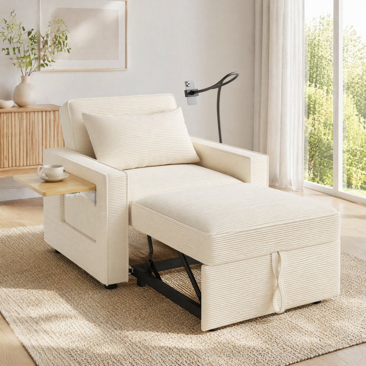 COVREO Fauteuil 93x150x85 cm beige, stof met verstelbare rugleuning