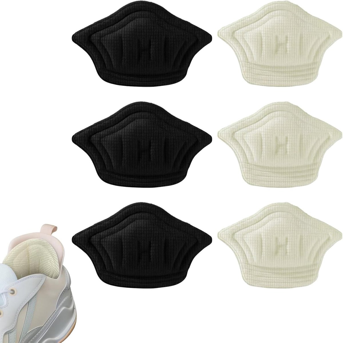 Hielkussens voor schoenen - 6 paar zelfklevende en op maat snijdbare hielbescherming tegen blaren en wrijving in zwart en beige, 3 mm en 6 mm dikte