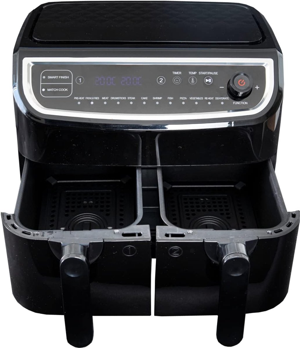 SnelShoppen - XXL Dubbele Airfryer 9 L met 2 Aanpasbare Frituurmanden, 2400 Watt, LED Display, 11 Voorgeprogrammeerde Instellingen, Digitale Airfryer
