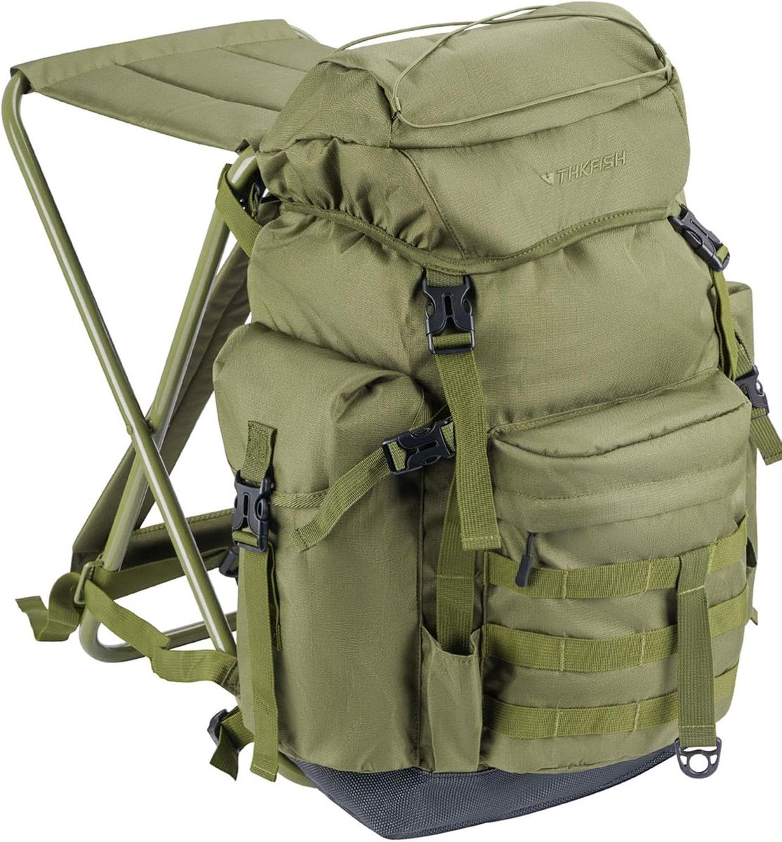 SnelShoppen - THKFISH Visrugzak met Opvouwbare Stoel, 35 Liter Capaciteit, Hengelhouders, Draagbare Kruk voor Outdoor Vissen, Kamperen en Jagen