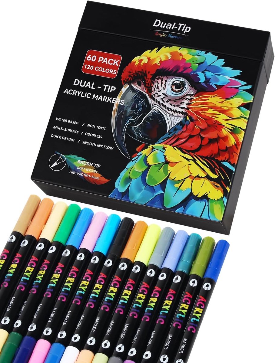 Acrylmarkers 24 Stuks - Dubbele Punt - Waterdicht - Ideaal voor Creatieve Projecten - SnelShoppen