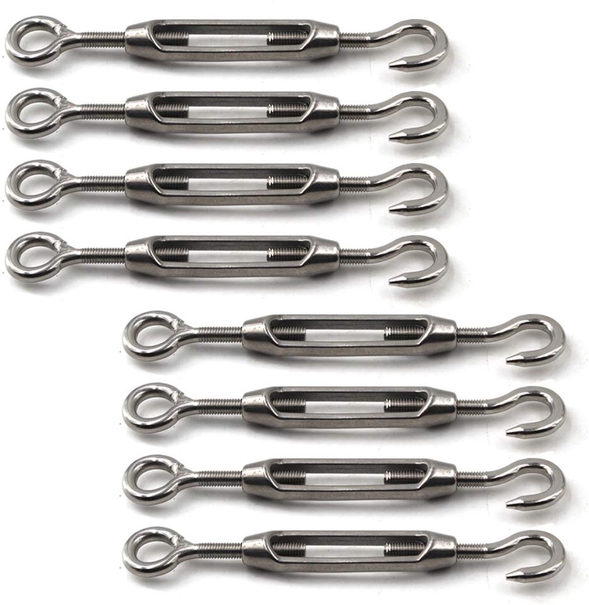 Flomore M4 Turnbuckle 304 Stainless Steel Turnbuckle Hook and Eye Turnbuckle Wire Rope Tension Pack of 8 - ShopVlot
