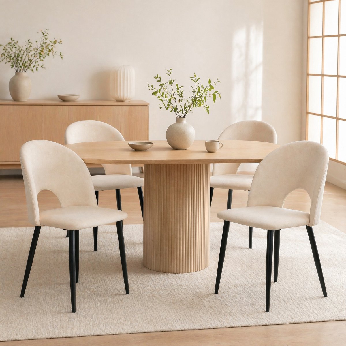 COVREO Eetkamerstoel 47x55x84 cm beige, velvet zitting set van 4