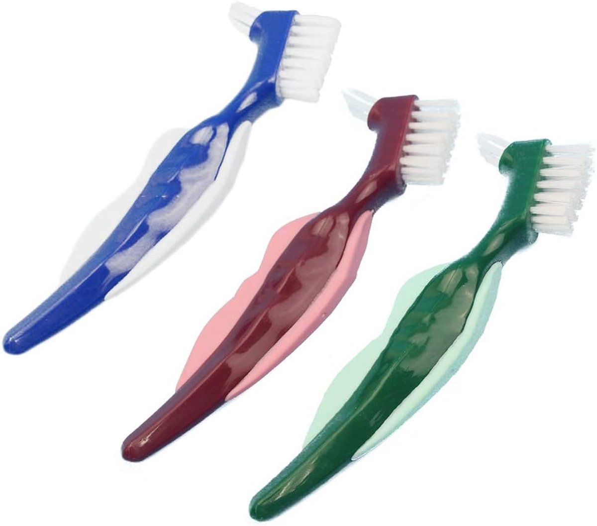 SnelShoppen - 3-delige Hard Dubbelhoofd Kunstgebit Tandenborstel Set, Ergonomische Draagbare Tandenborstel voor Kunstgebit Onderhoud, Multi-laags Bors