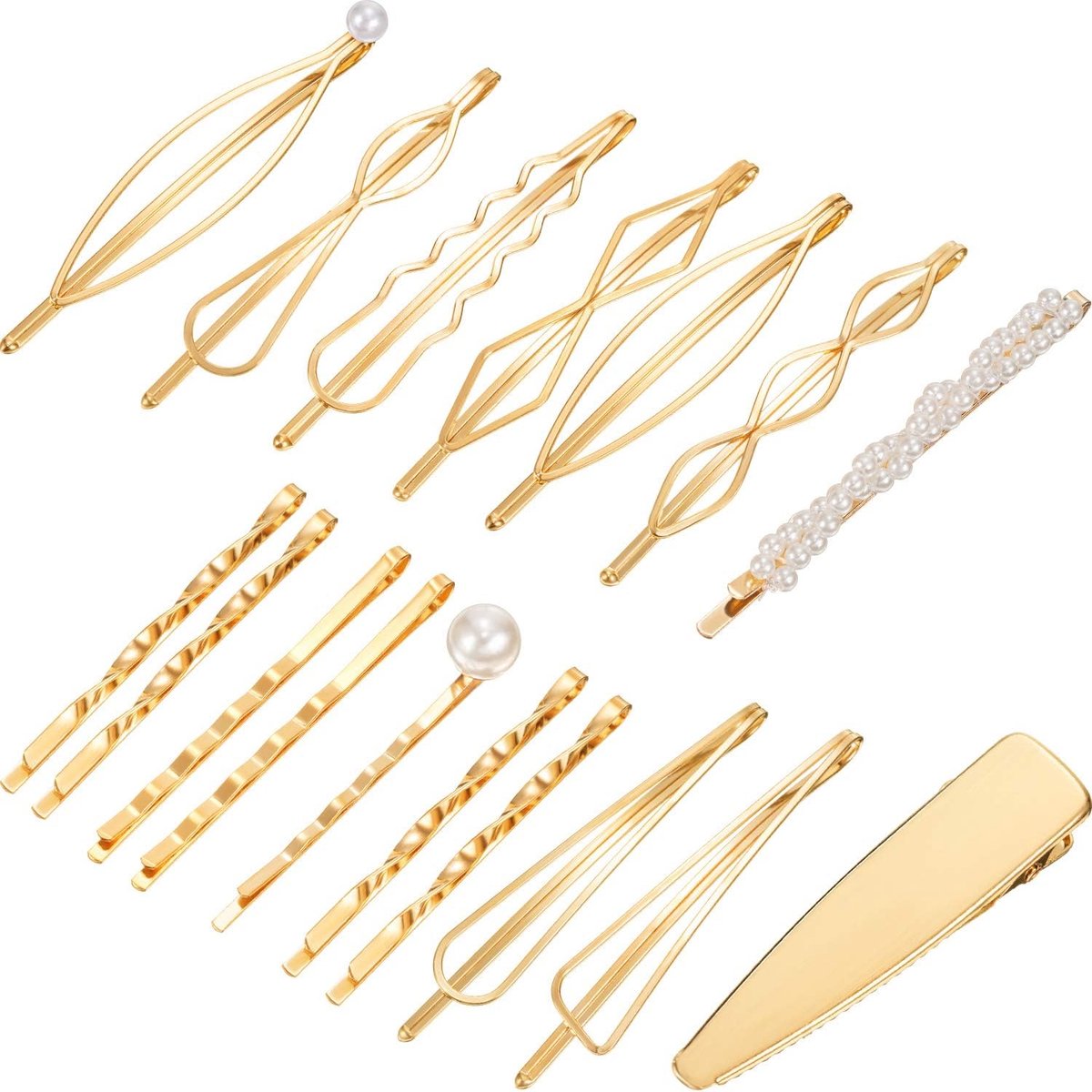 SnelShoppen - 17-delige Gouden Haarspeld Set, Geometrische Haarspelden, Bobby Pins, Metalen Gouden Decoratieve Haaraccessoires voor Vrouwen, Bruiloft,