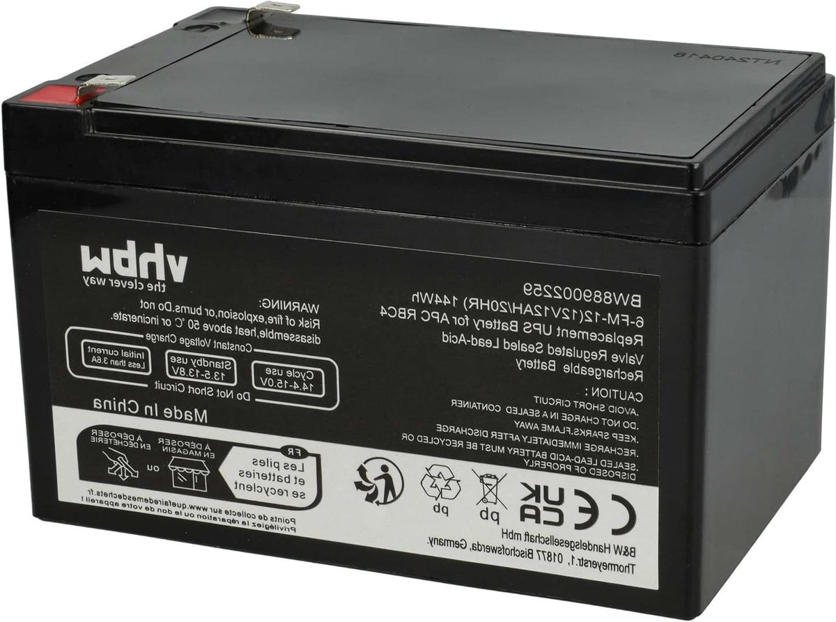 UPS Batterij - Noodstroomaccu - Apparatuur Beveiligen - AGM Technologie - 12Ah 12V - Zwart