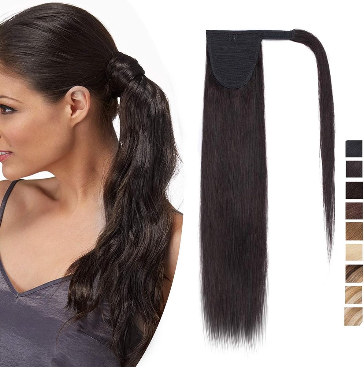Natuurlijke Zwarte 16 Inch Ponytail Extension van 100% Remy Menselijk Haar, Clip-In Haarstuk voor Vrouwen, Recht, 80g, Perfect voor Diverse Stijlen