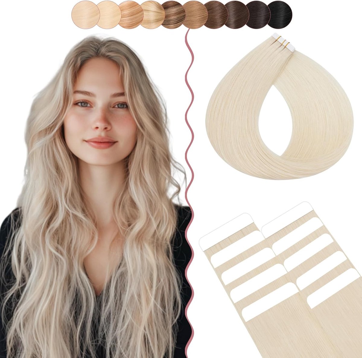 Tape-in Extensions van Echte Haar, Skin Weft Haarstukjes, 100% Remy Haar, 15 g, 10 Stuks, 35 cm, #60, Luxe Haarverlenging en Natuurlijke Look