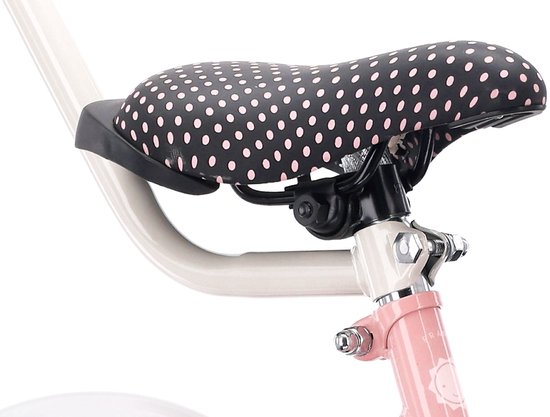 Heart Bike Fiets voor een meisje van 2 tot 4 jaar, 12 inch Roze, met fietsbel, zijwieltjes, duwstang en stuurmandje van Dino Bikes — afbeelding 4