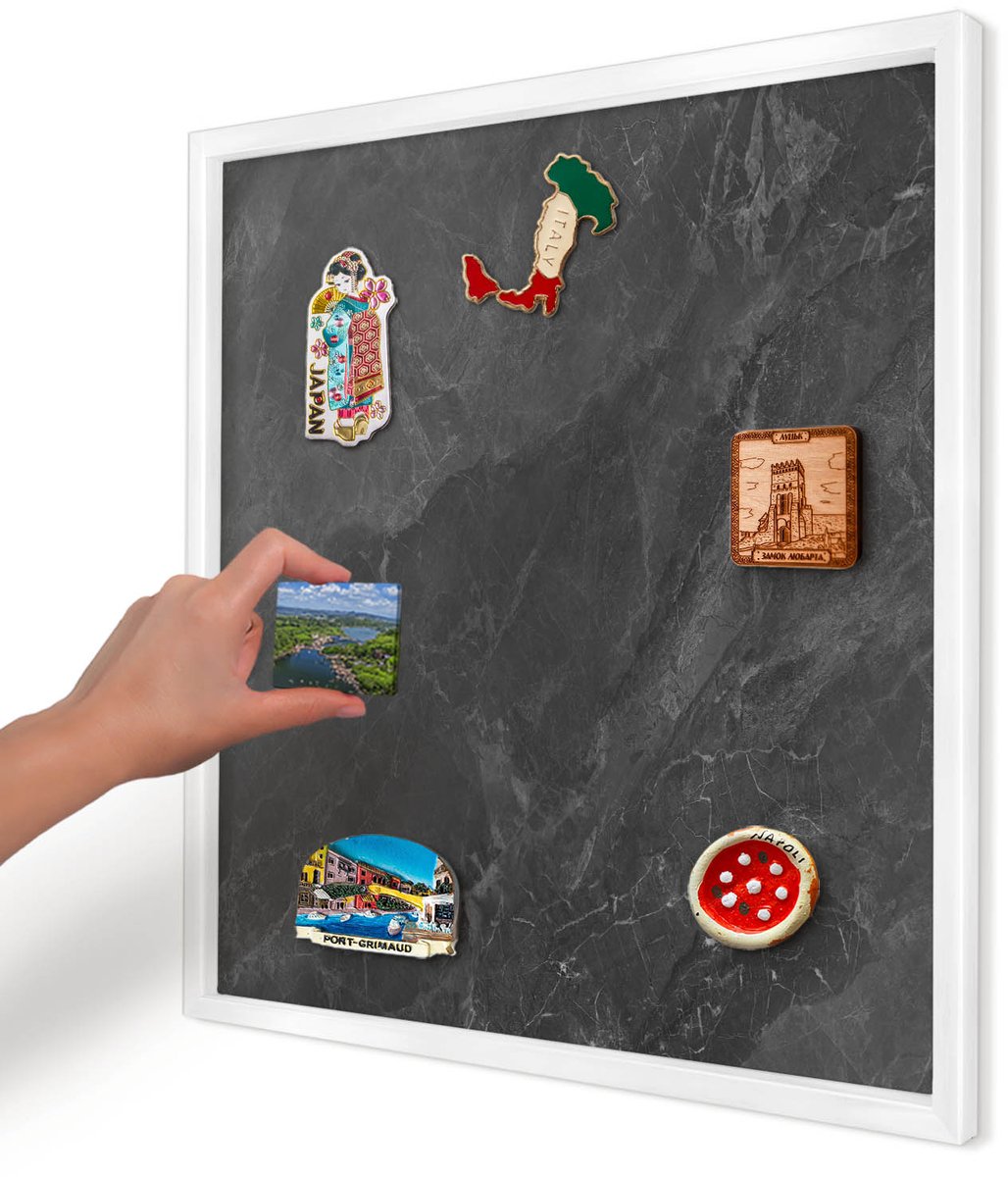 Artprintcave Zwart Magneetbord mit Witte Lijst - 50x50 cm - Grijze Elegantie Memobord Keuken - Minimalist Wandbord Magnetisch - Texturen