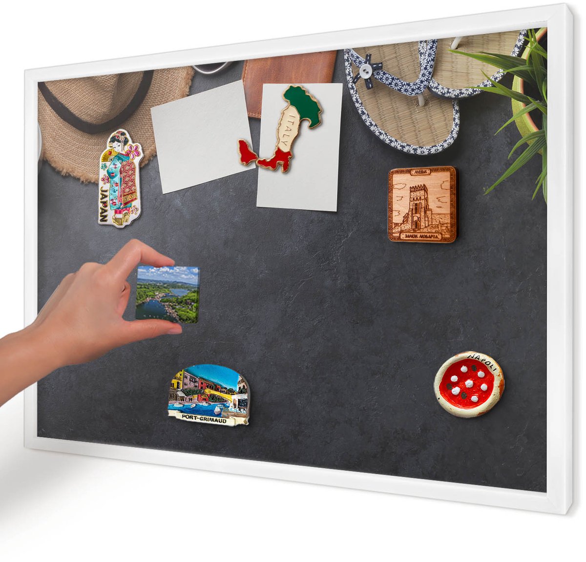 Artprintcave Zwart Magneetbord mit Witte Lijst - 60x40 cm - Vakantiesfeer Magnetische Organizer - Fotografisch Magneet Bord mit Frame - Hobby