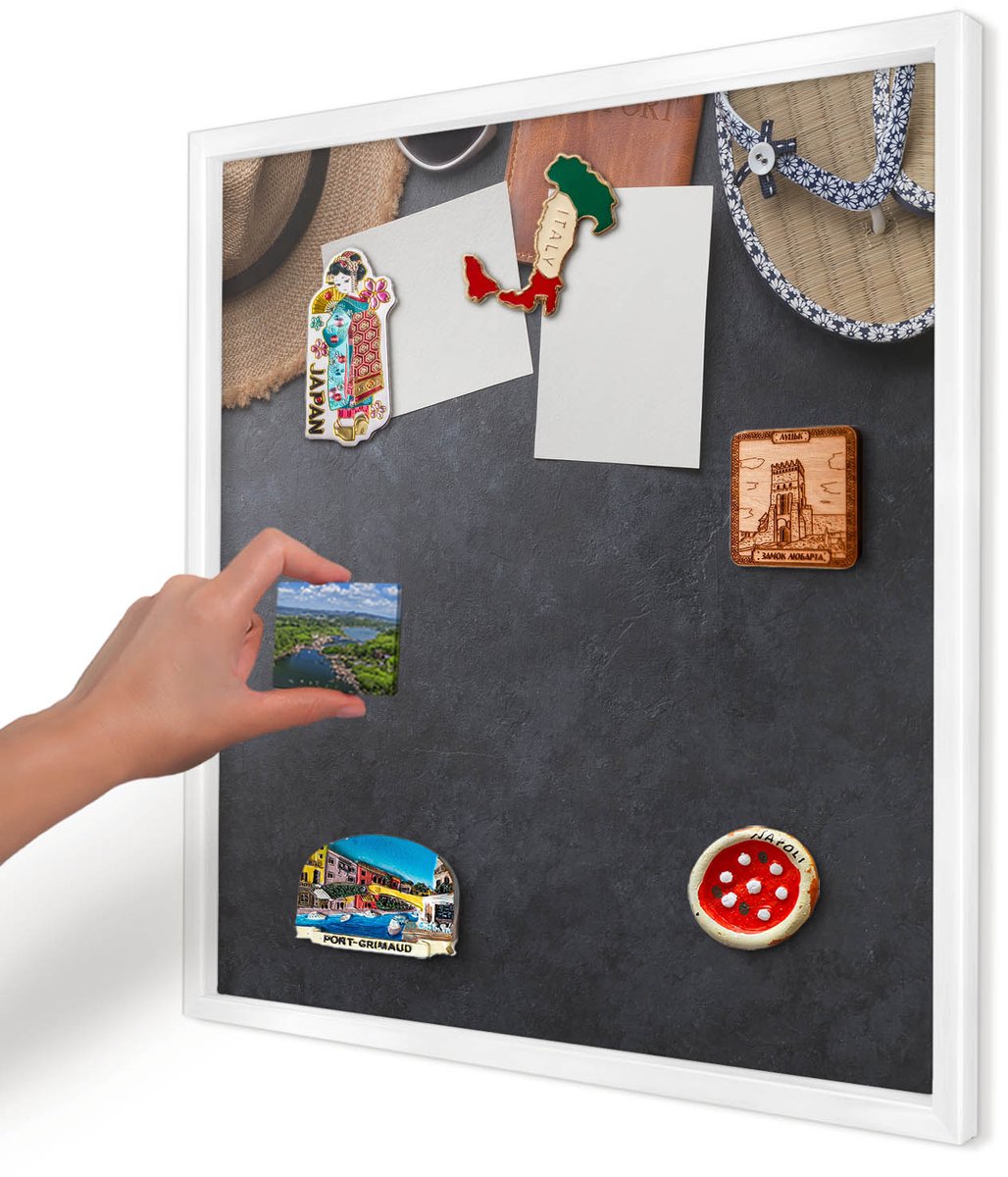 Artprintcave Zwart Magneetbord mit Witte Lijst - 50x50 cm - Vakantiesfeer Bord Voor Magneten - Fotografisch Magneetbord Voor Foto's - Hobby
