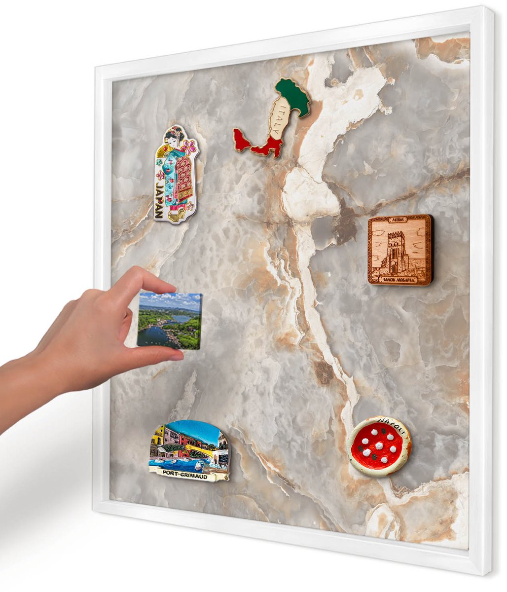 Artprintcave Grijs Magneetbord mit Witte Lijst - 50x50 cm - Marmeren Elegantie Magneetbord Voor Foto's - Modern Magneetbord Voor Keuken - Texturen