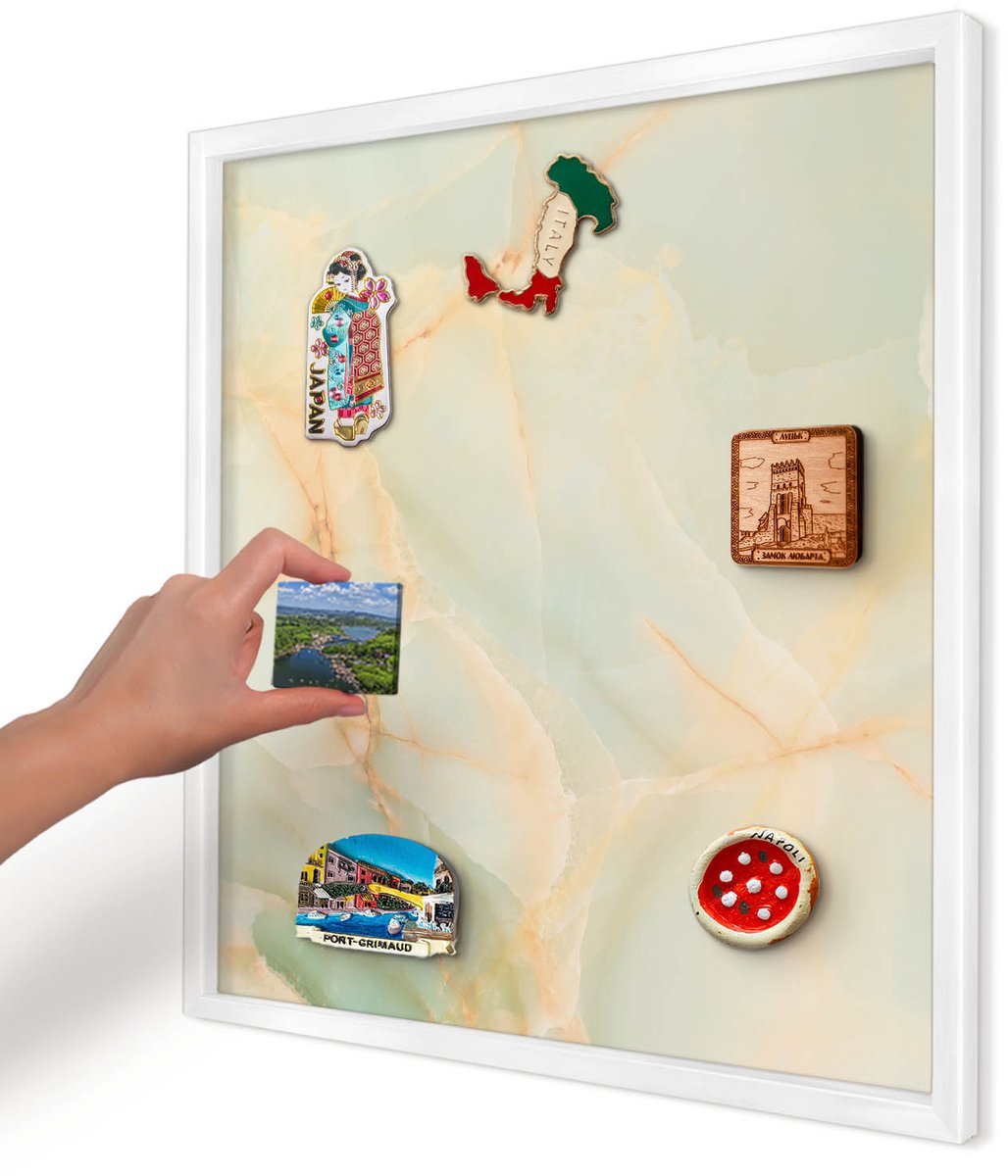 Artprintcave Romig Magneetbord mit Witte Lijst - 50x50 cm - Marmeren Elegantie Wandbord Magnetisch - Modern Magneet Bord mit Frame - Texturen