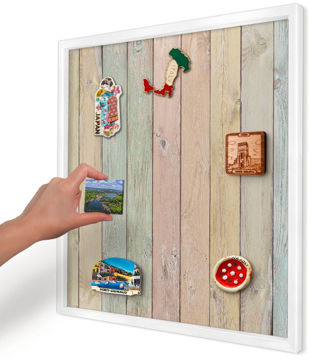 Artprintcave Groente Magneetbord mit Witte Lijst - 50x50 cm - Rustieke Planken Memobord Keuken - Rustiek Magneet Bord mit Frame - Texturen