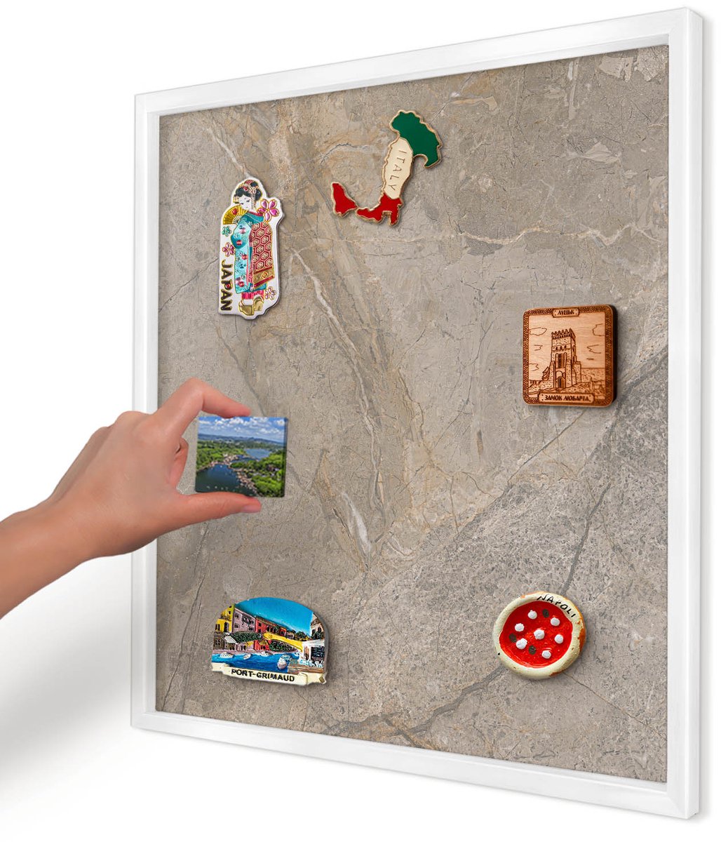 Artprintcave Grijs Magneetbord mit Witte Lijst - 50x50 cm - Beige Steen Memobord Keuken - Modern Bord Voor Magneten - Texturen