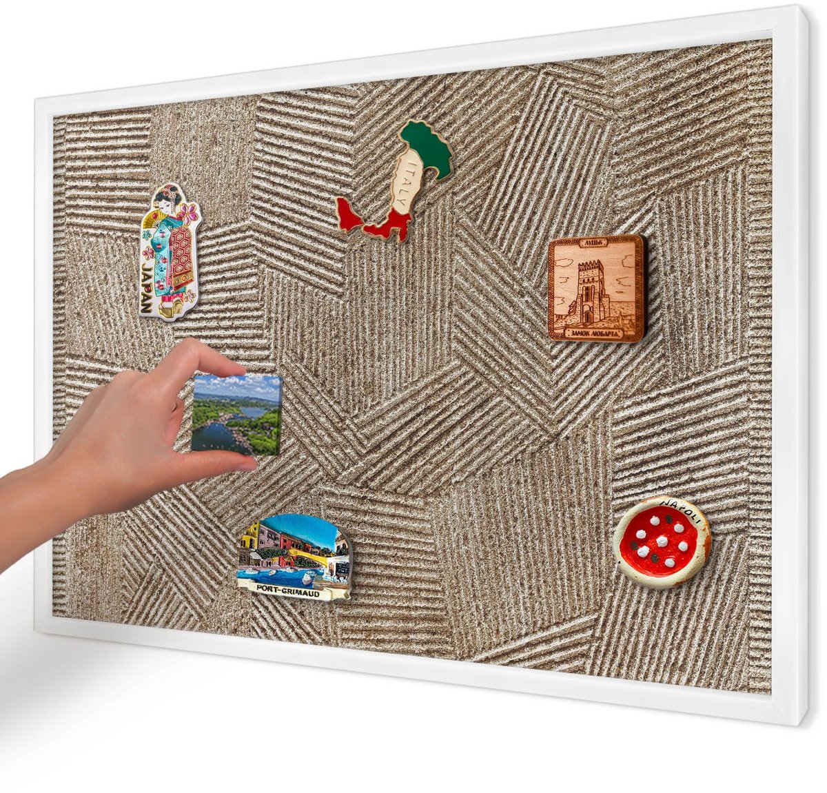 Artprintcave Beige Magneetbord mit Witte Lijst - 60x40 cm - Geometrisch Patroon Magnetisch Bord - Geometrische Magneet Bord mit Frame - Achtergronden En Patronen