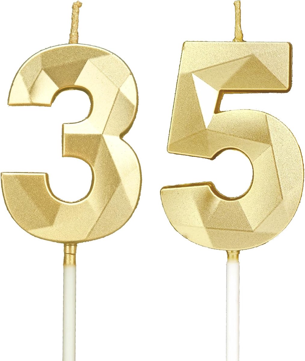 SnelShoppen - Gouden Verjaardagskaarsen Cake Topper Nummer 35 | Feestdecoratie voor Verjaardagsfeesten, Bruiloften en Jubilea | Handgemaakte Glitters