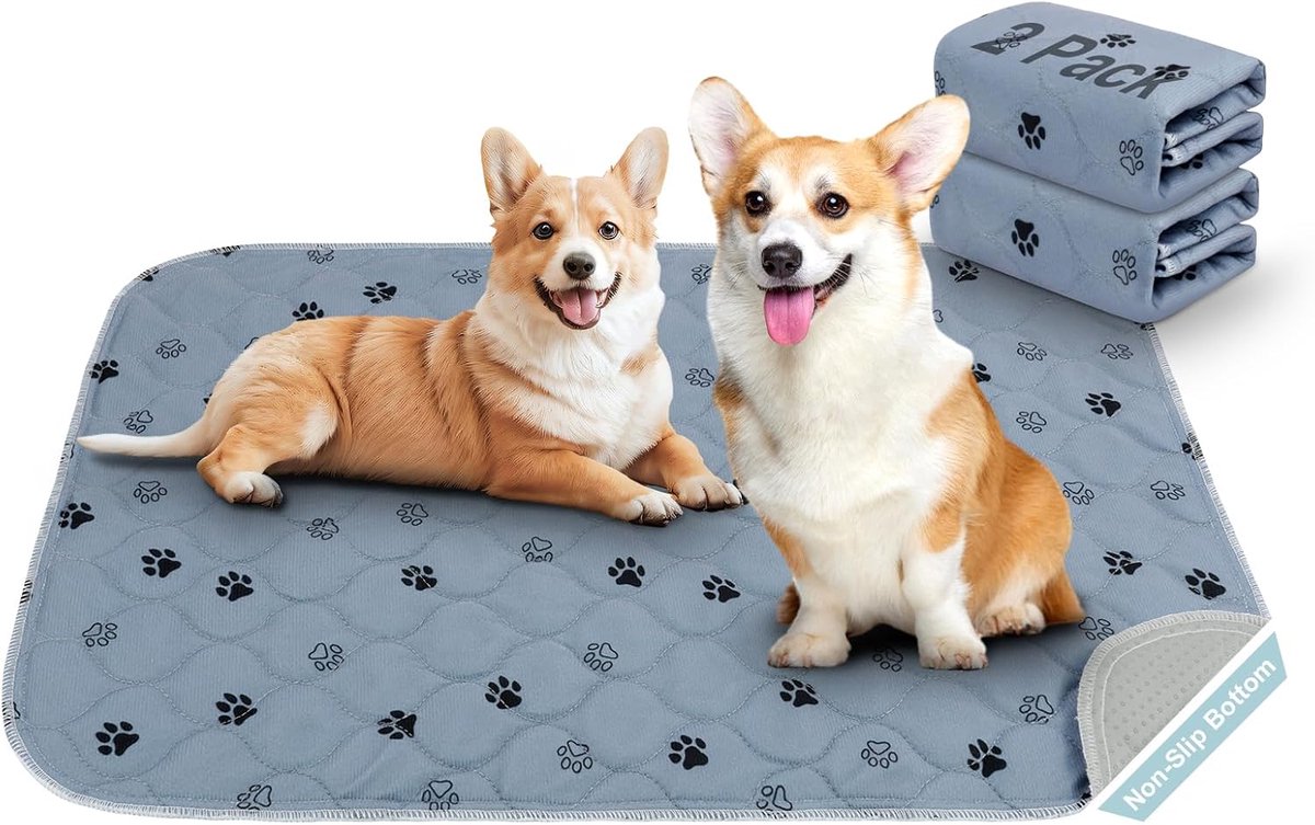 SnelShoppen - Wasbare Puppy Training Pads 2 Stuks - Honden Urine Mat - Herbruikbare Puppy Pads - 60x40 cm - Grijs - Ideaal voor Puppy, Kat, Incontinen