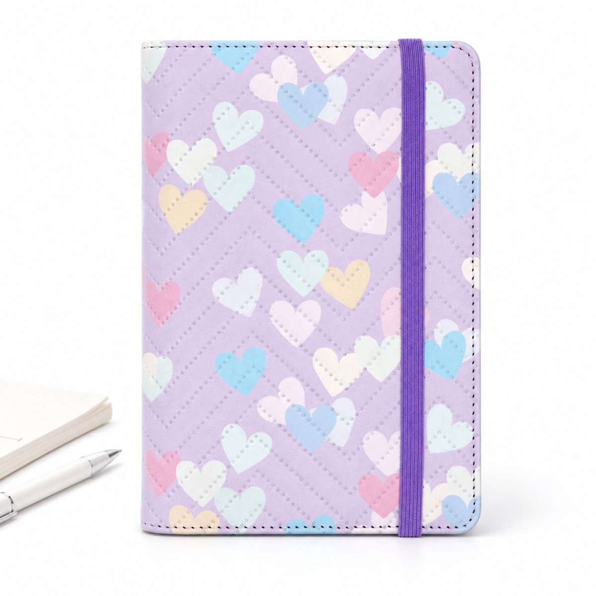 VHV-Notitieboek A6 - 130x190 mm - Stijlvolle en Multifunctionele Ringband Notitieboekje met Paarse Macaron PU-kaft, Scheidingspagina's, Cartoon Pen, Budgetvellen en Opbergvak - Paars