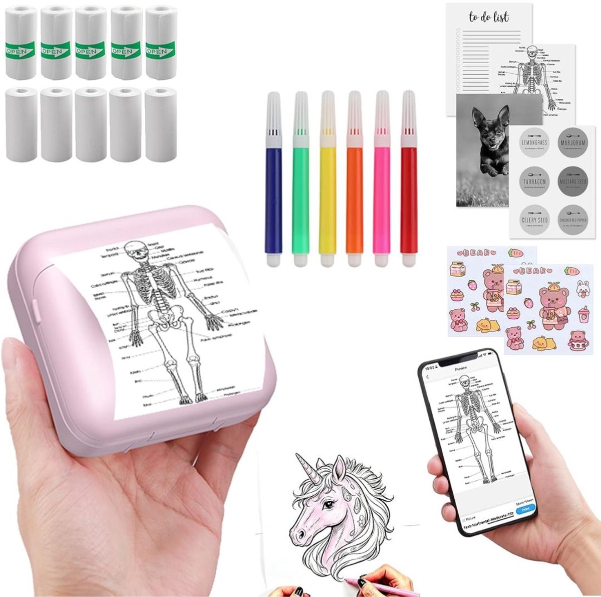 SP® Mini Printer - Mini Printer voor Mobiel - Zakprinter - Roze - 9cm x 9cm x 5cm
