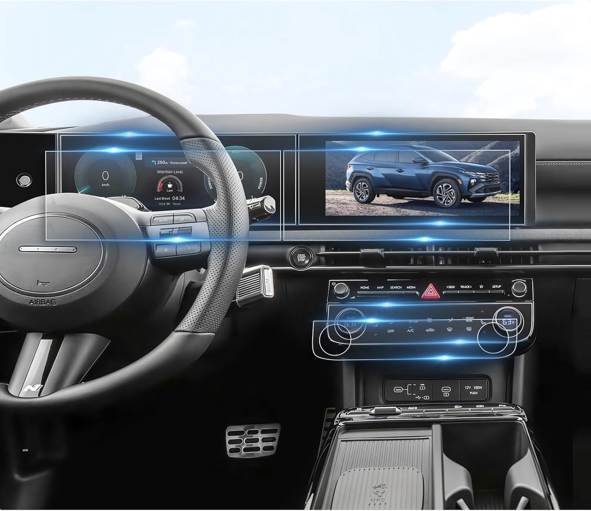 SnelShoppen - Premium Screen Protector Films voor Hyundai Tucson NX4 2025 - 12.3 Inch Nano Krassenbestendige Accessoires (Navigatie + Cockpit + Aircon