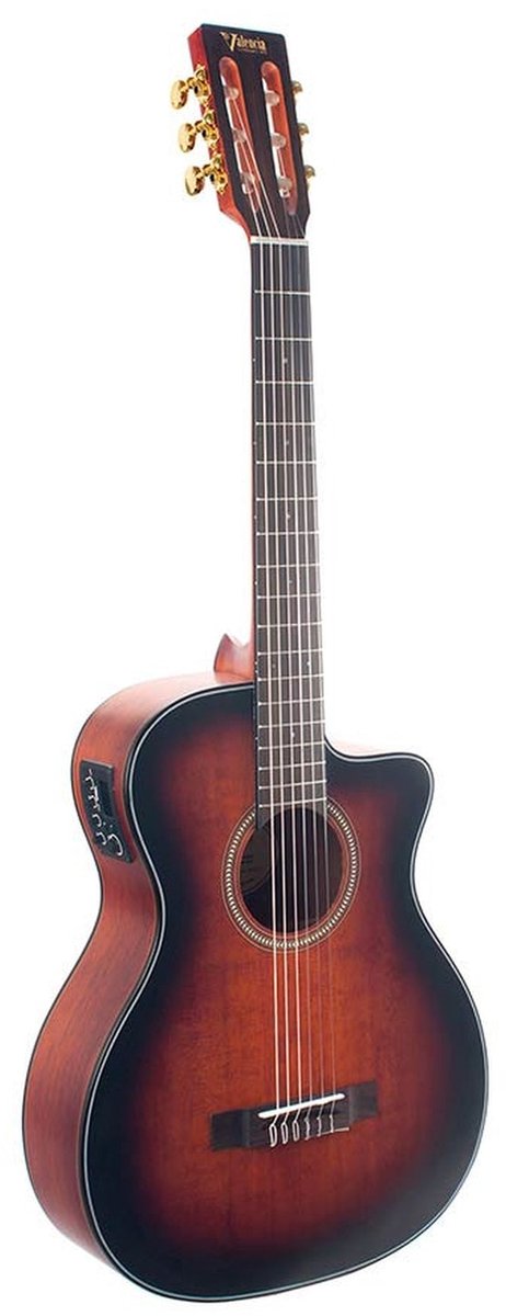 Valencia VA434CECSB Cutaway Klassieke Gitaar 4/4 Brown Sunburst Elektro-akoestisch Satin