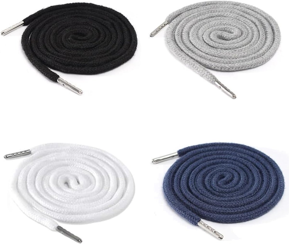 SnelShoppen - Drawstring Set 4 Stuks 140 cm Vervangkoord voor Joggingbroeken en Hoodie - Katoenen Koord voor Tailleband - Universeel in Wit, Grijs, Zw