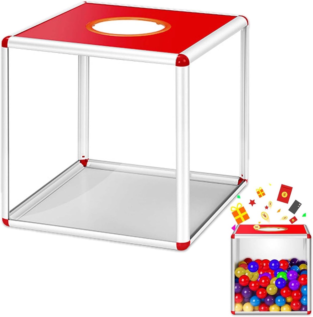 SnelShoppen - Aluminium Legering en Acryl Loterijbox - Transparante Vierkante Urn voor Donatie, Commentaar en Spel (25 x 25 cm)