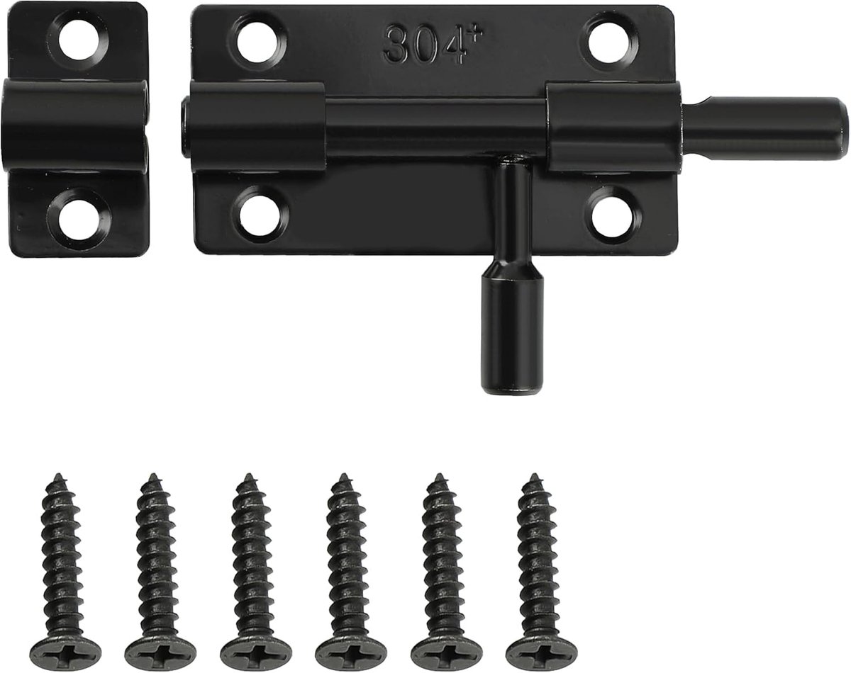 SnelShoppen - Roestvrijstalen veiligheidsslot met cilinderslot en hangslot, zwart, 10 cm, voor houten deuren, tuinen, slaapkamers, eenvoudig te instal