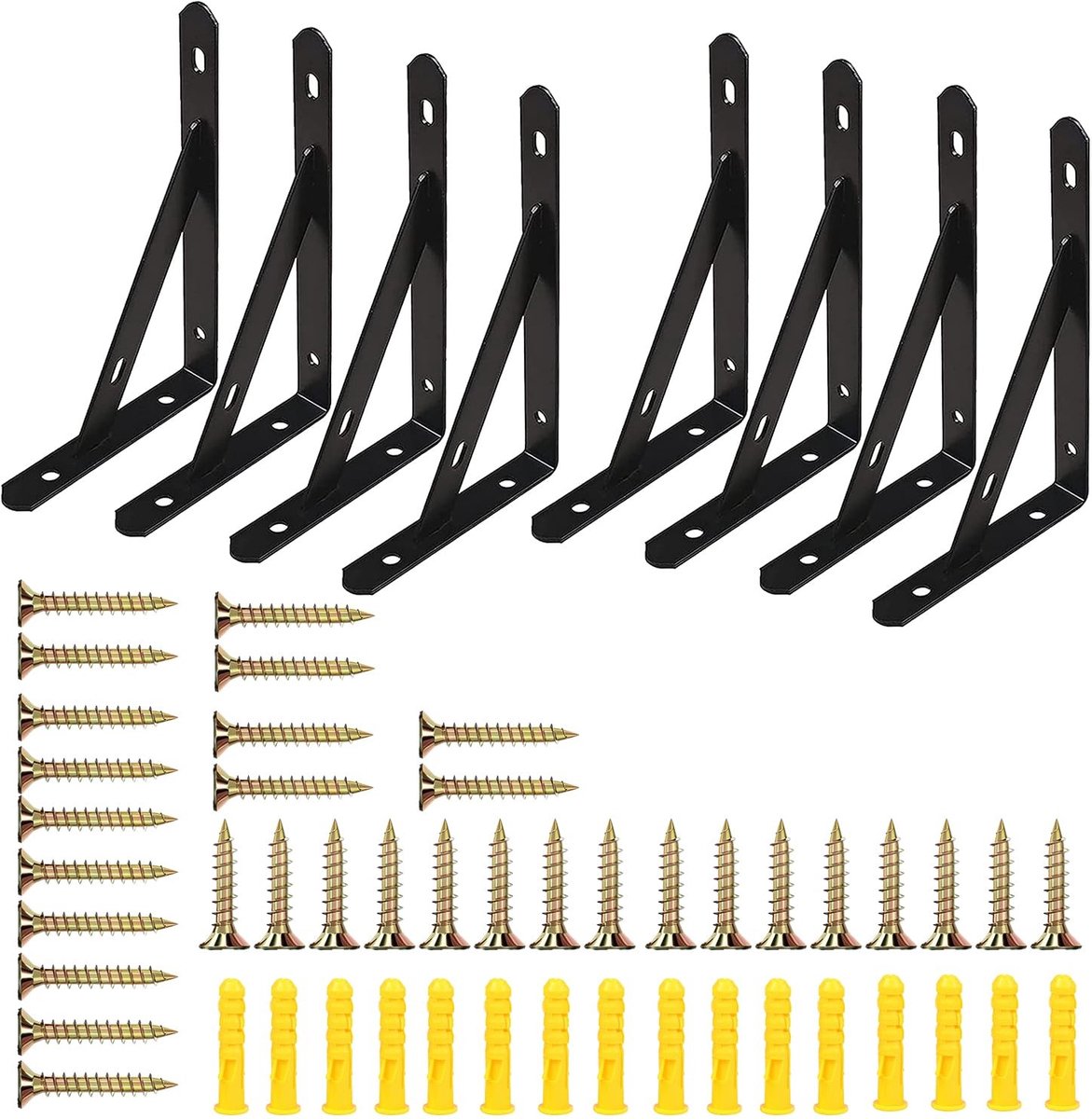 Omgoods - Set van 8 Zwarte Metalen Hoekplankhouders 300mm