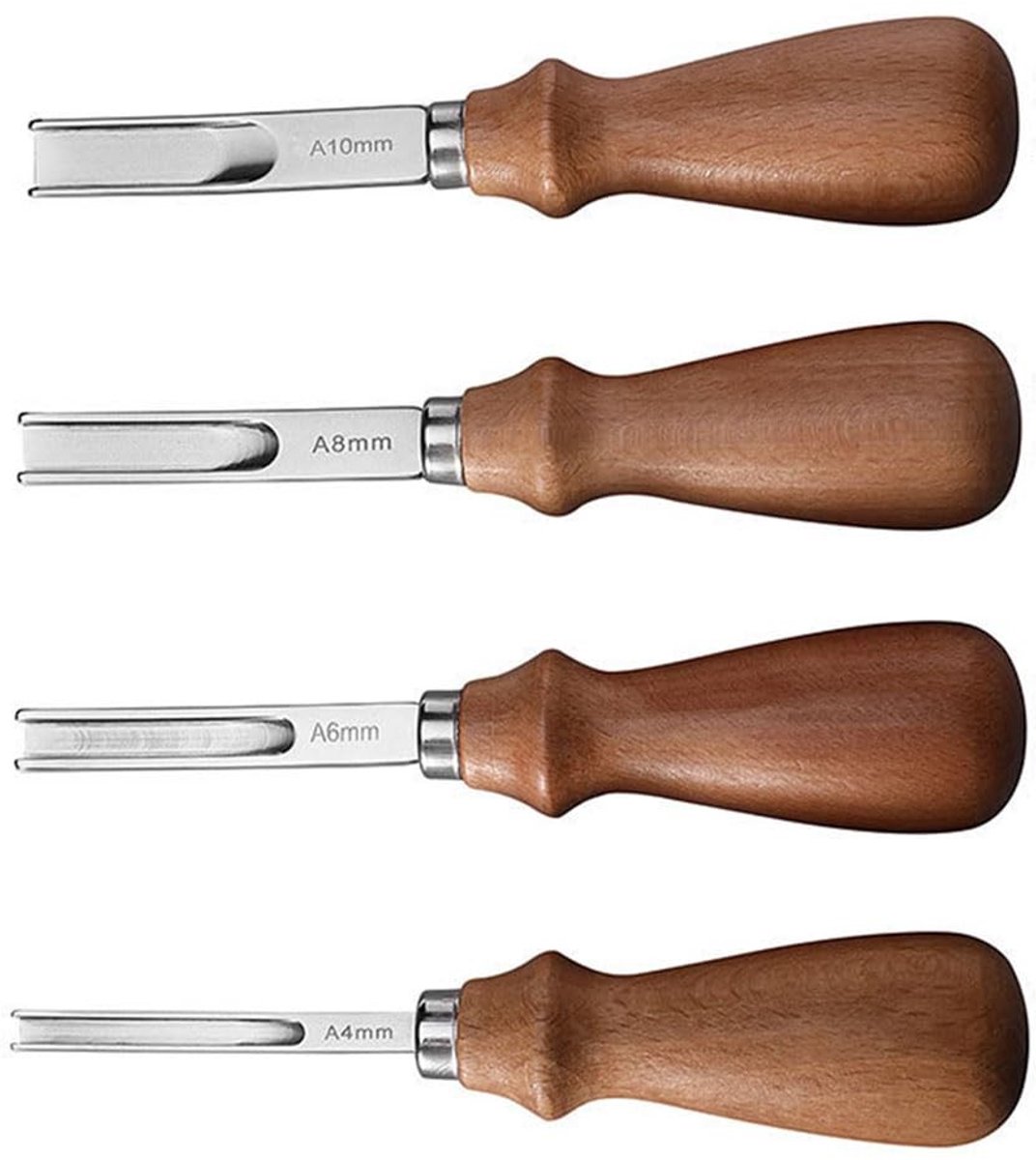 Omgoods - Snijmes Set voor Leerbewerking - 4 Stuks met Houten Handvat