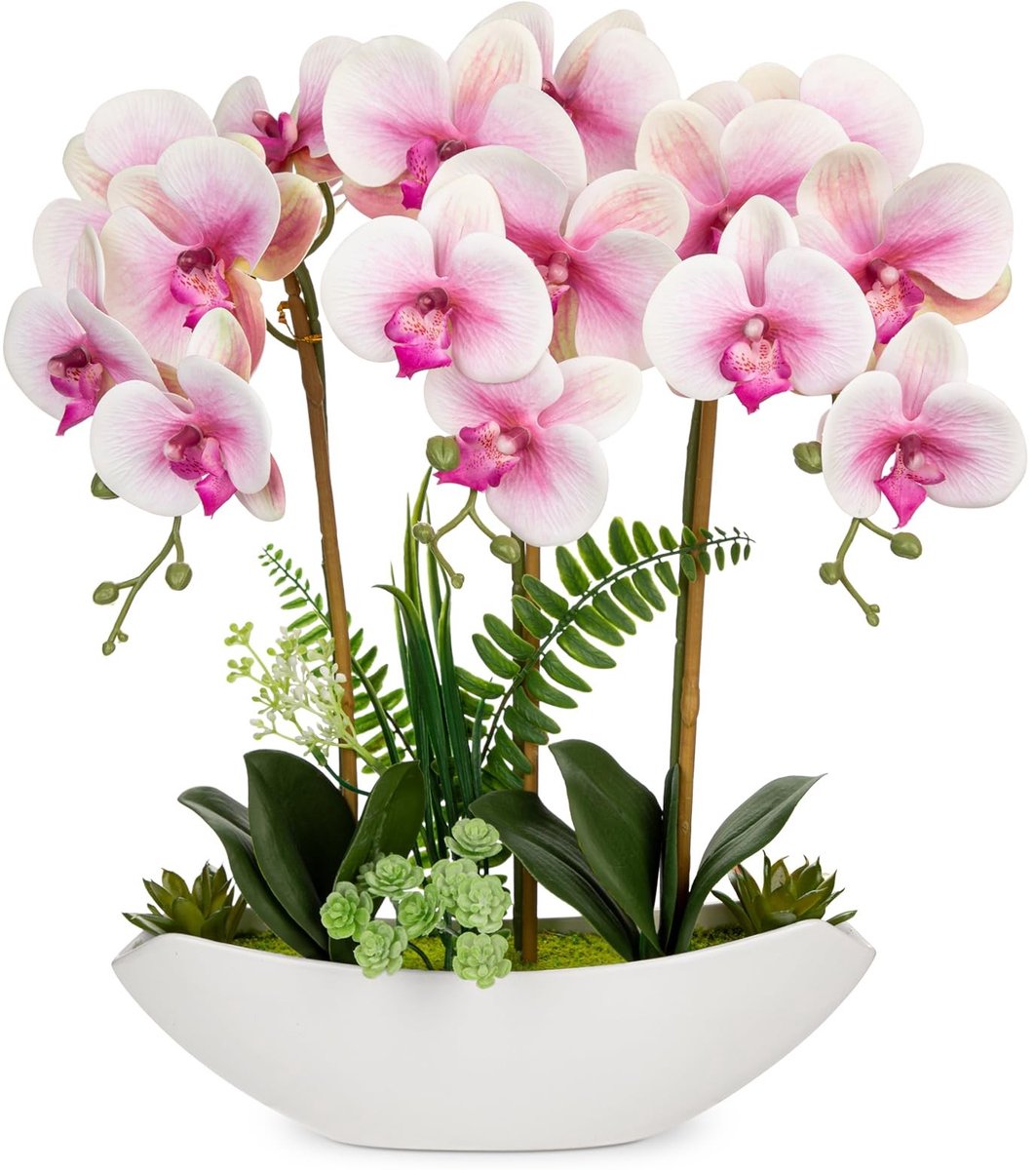 Omgoods - Kunstplant Orchidee in Witte Keramieken Pot, 41 cm Hoog