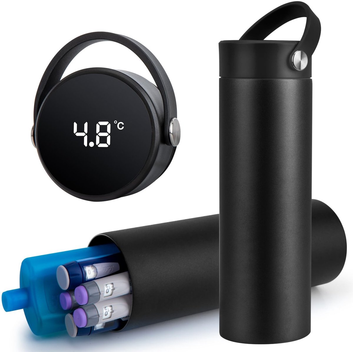 Omgoods- Insuline Pen Koeler Temperatuurweergave - Draagbare Koeler - Ijspak - Aluminiumfoliehoezen - 24 Uur Koeling - Vacuüm Geïsoleerd