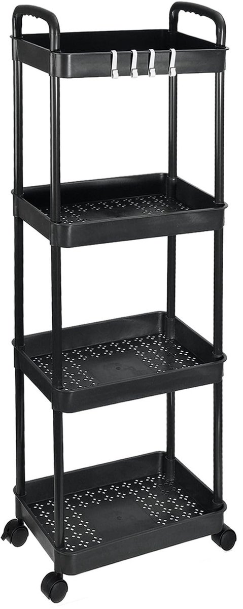 Omgoods - 4-Lagen Rolling Utility Cart met Handvat, Zwart