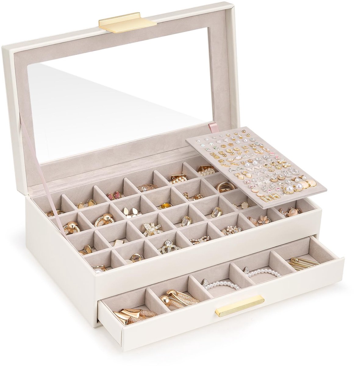 Omgoods - Grote Sieraden Organizer met Glazen Deksel voor Oorbellen