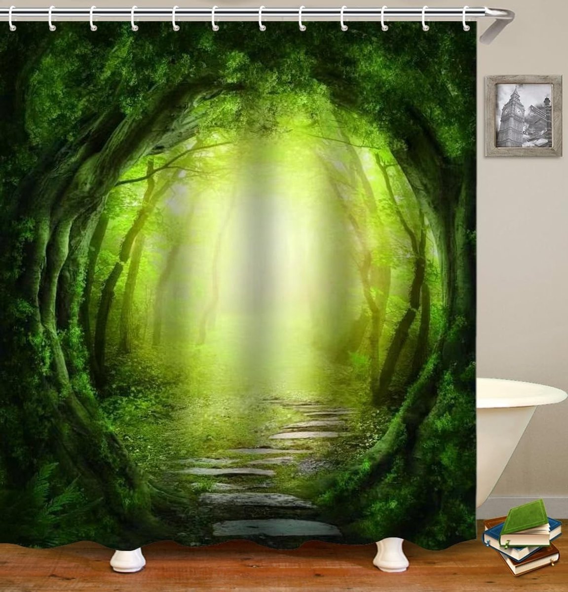 Omgoods - Douchegordijn Groen Bos - Waterdicht Badkamerdecoratie 180x180cm