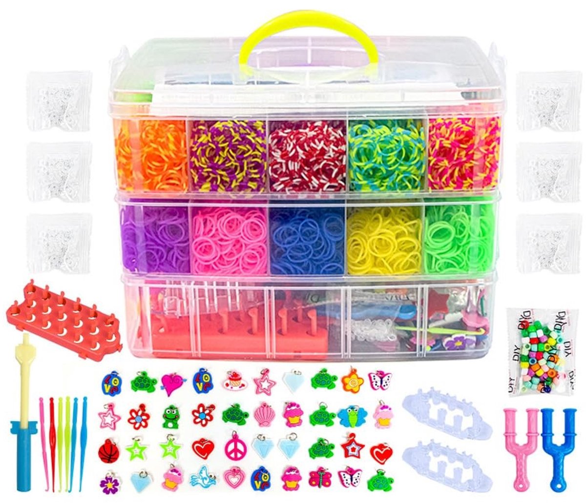 Omgoods - Luxe Weefset met 15000 Rubber Bands in 3-Laags Opbergdoos