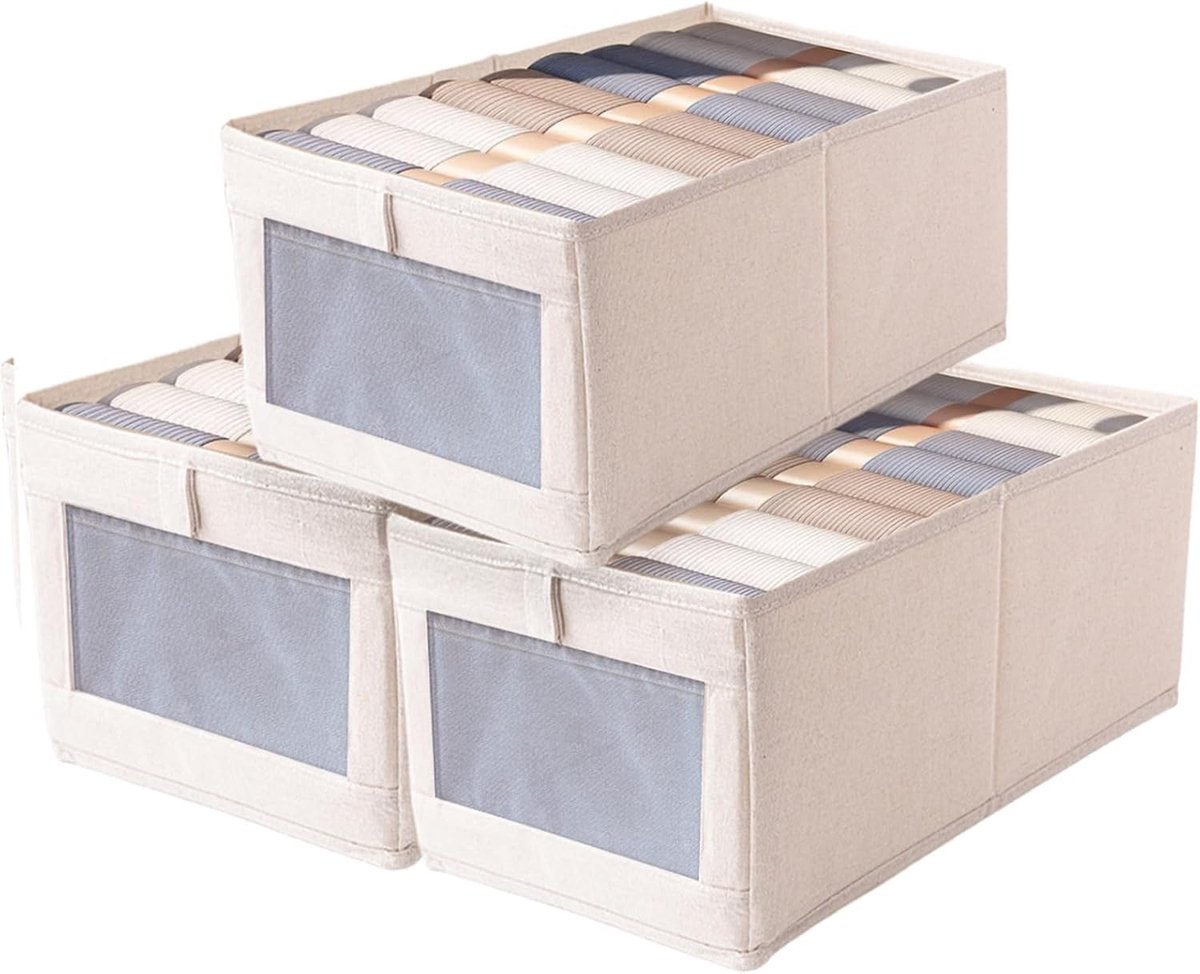 Omgoods - Set van 3 Opbergdozen met Doorzichtig Venster voor Kleding en Speelgoed