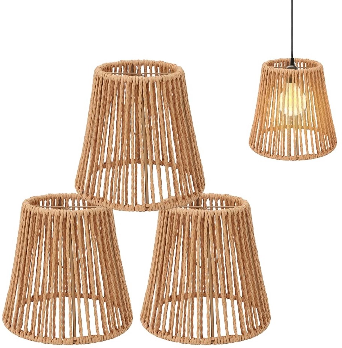 Omgoods - Set van 3 Vervangende Handgeweven Lampenkappen