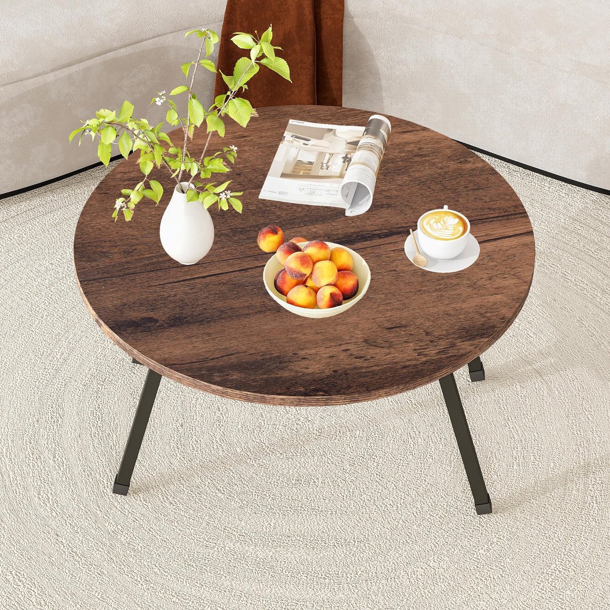Omgoods - Opvouwbare Ronde Koffietafel voor Woonkamer en Slaapkamer