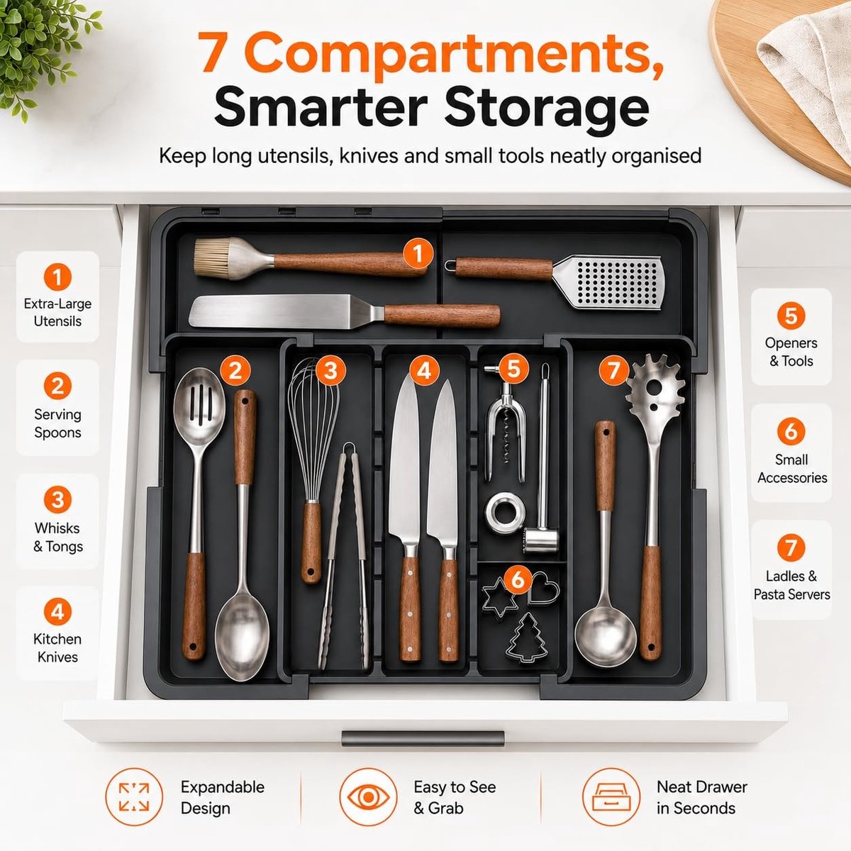 Omgoods - Verstelbare Besteklade Organizer met 6 Compartimenten