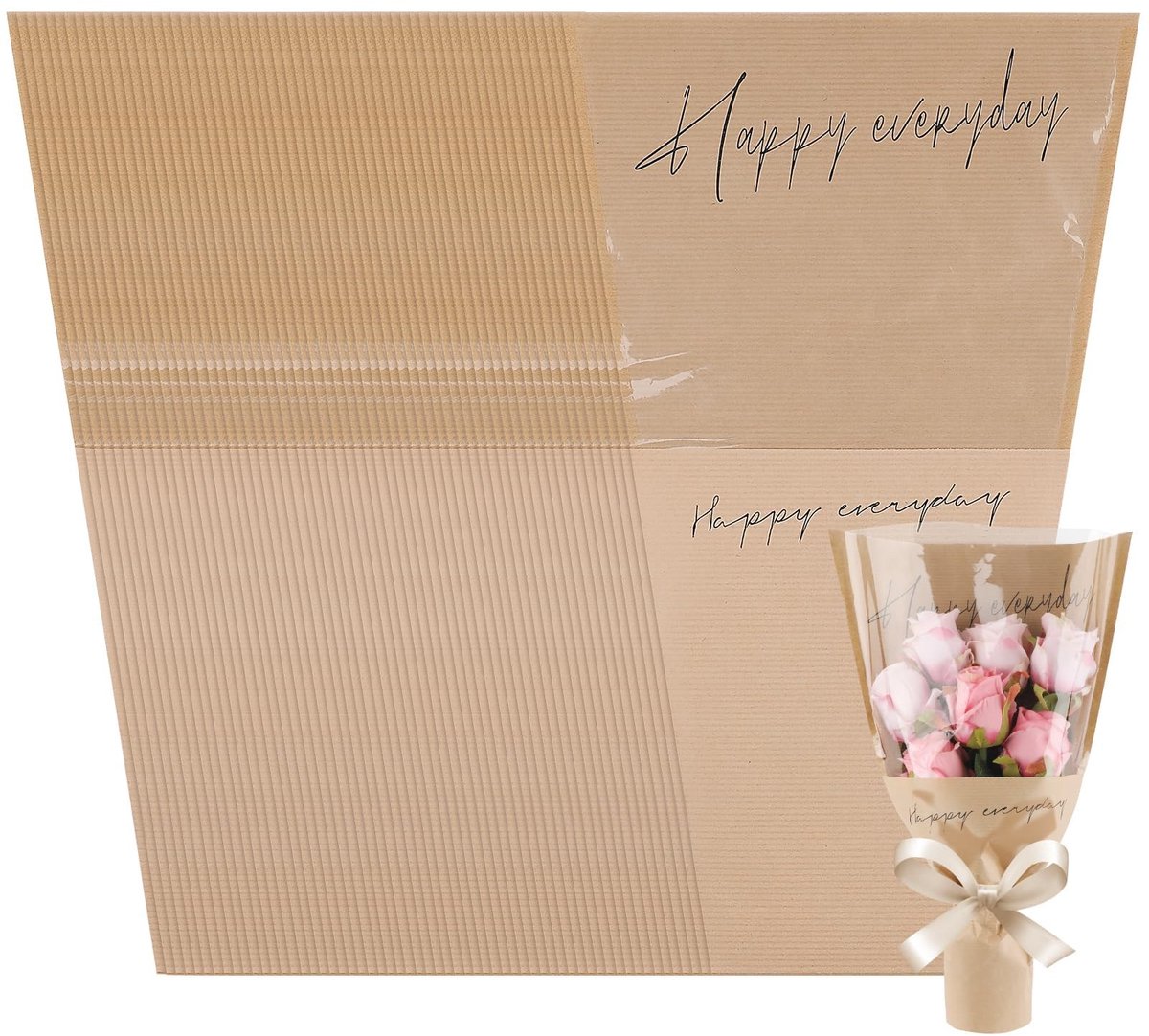 Omgoods- Bloem Inpakzakken 100 stuks - Kraftpapier - Boeket Mouwen - Helder Venster - Happy Everyday Print - Duurzaam en Elegant - Boeketverpakking