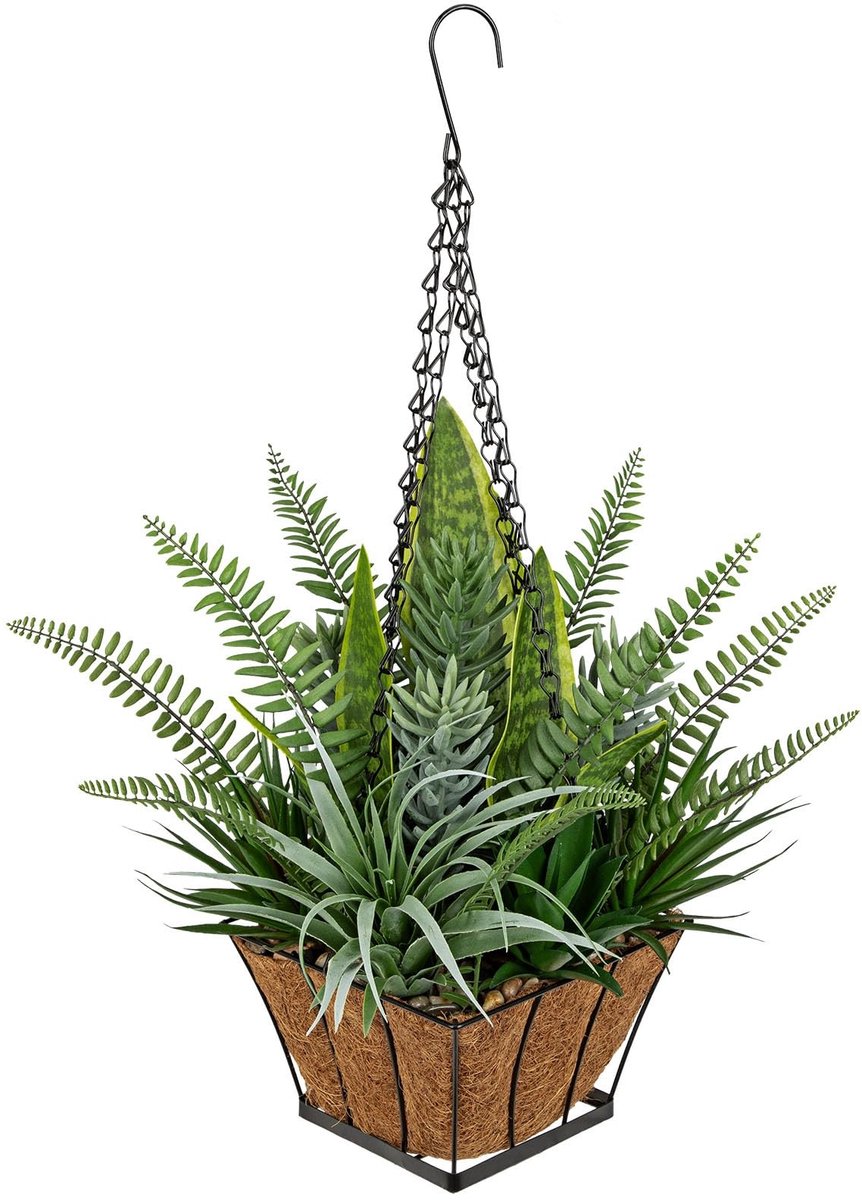 Omgoods - Kunstplanten in Mand 55cm met Snake Plants en Varen
