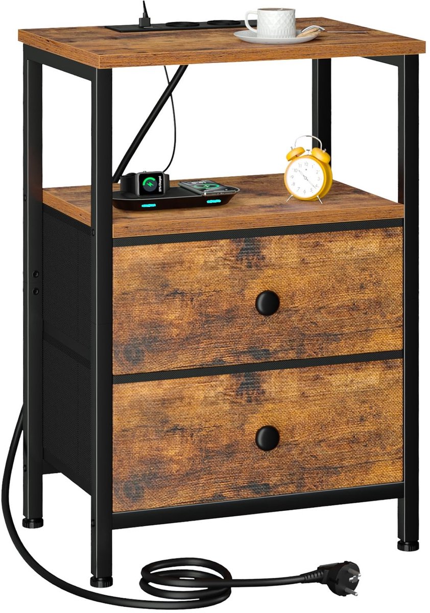 Omgoods - Bedside Table met Oplaadfunctie en Opbergmogelijkheden